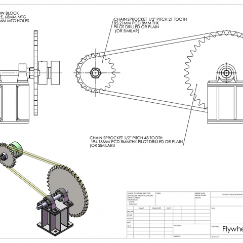 The starting mechanism which will allow a handle start via a chain driven sprocket on the engine flywheel