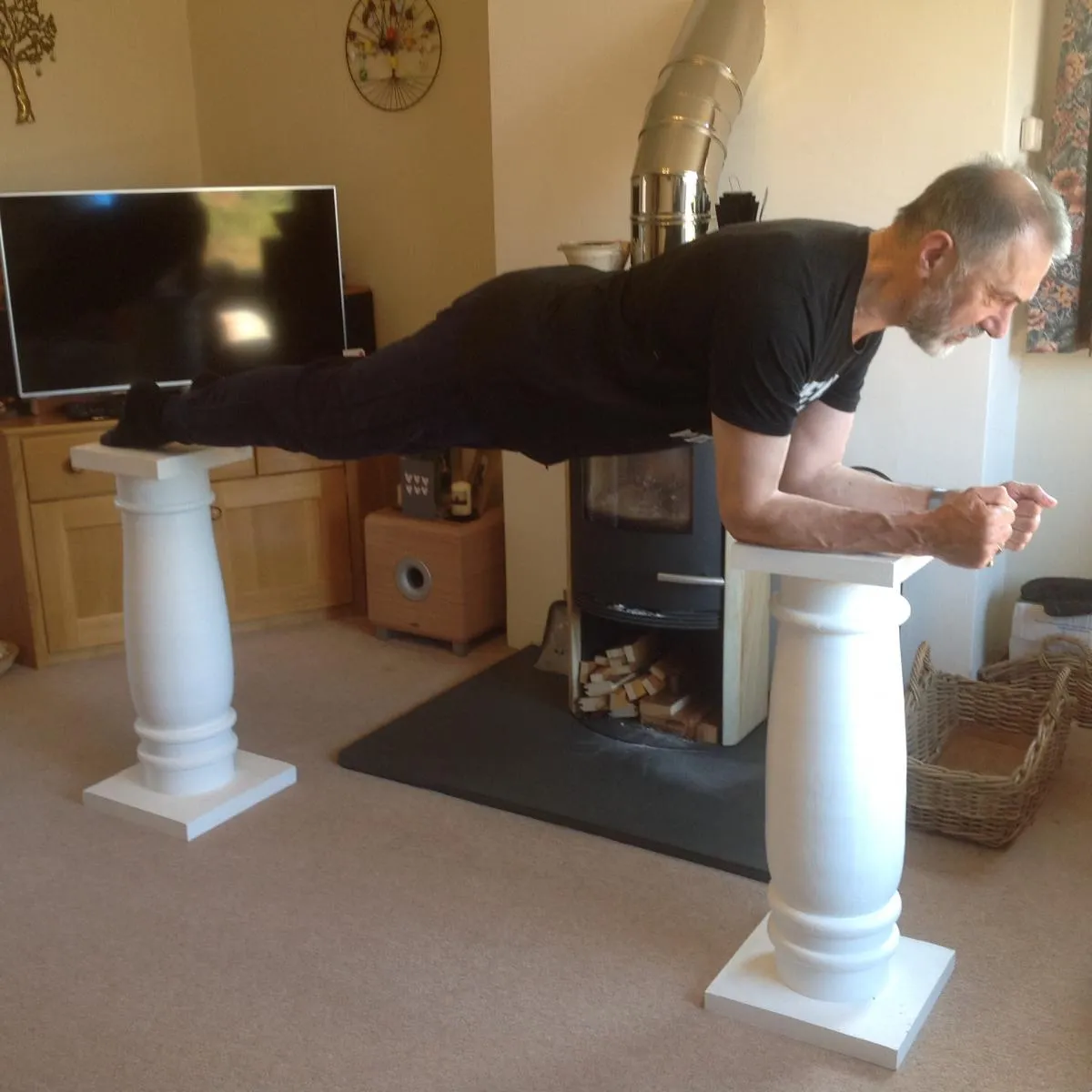 Planking on the console table legs.